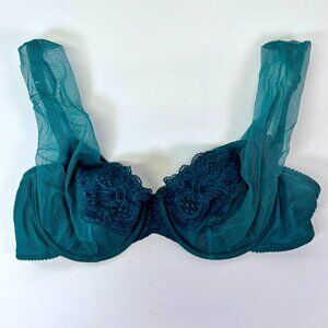 Vtg 90s Victoria’s Secret Bra 36C Dark Green Lace Tulle Floral Underwire Sheer